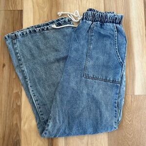 Blu Pepper Blue Denim Drawstring Wide Leg Pants